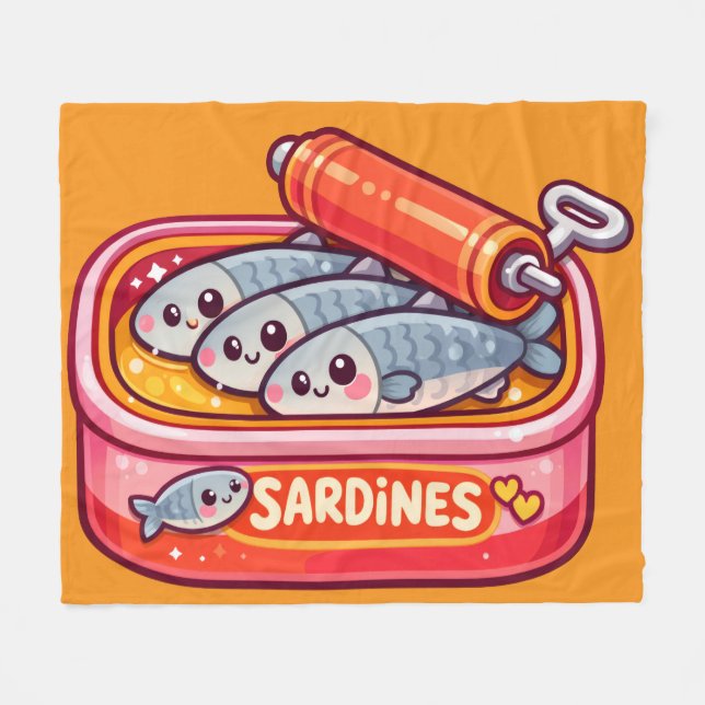 Couverture Polaire Cute Sardines Fish Cartoon (Devant (Horizontal))
