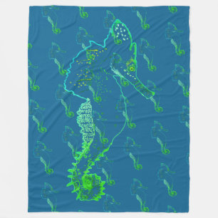 Couverture Polaire Cute Seahorse Art Fleece Blanche
