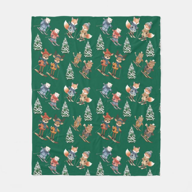Couverture Polaire Cute Skiing Animals Fleece Blanket (Devant)