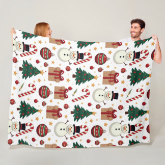 Couverture Polaire Cute Snowman & Candy Cane Christmas Throw Blanket 