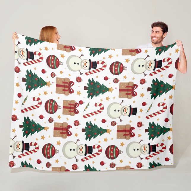 Couverture Polaire Cute Snowman & Candy Cane Christmas Throw Blanket  (En situation)