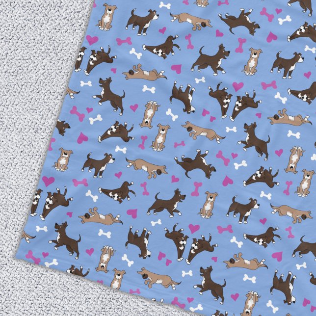 Couverture Polaire Cute Staffy Lab Chien Blanc Bones Rose Coeurs Bleu (Créateur téléchargé)
