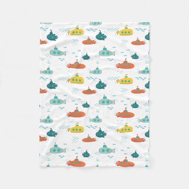Couverture Polaire Cute Submarine Nautical Deep Sea Fish Pattern (Devant)