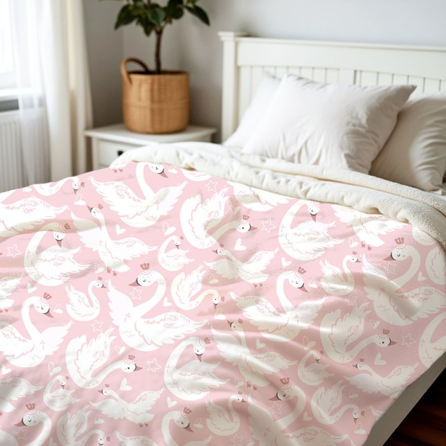 Couverture Polaire Cute Swan Princess Moderne Élégante Rose Girl (Cute Swan Princess Modern Elegant Pink Girl Fleece Blanket)