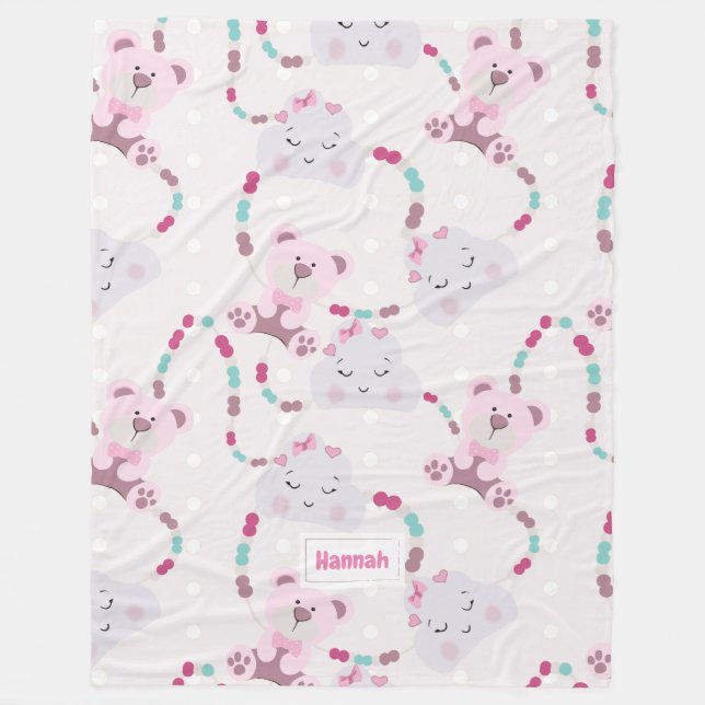 Couverture Polaire Cute Teddy Bears and Cloud Baby Girl (Devant)