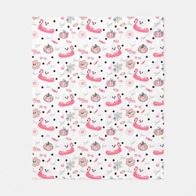 Couverture Polaire Cute Tropical Halloween – Ghosts & Flamingo (Devant)