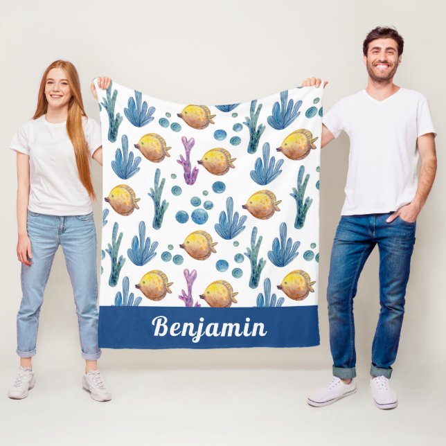 Couverture Polaire Cute Tropical Poisson Nautique Océan Motif (En situation)