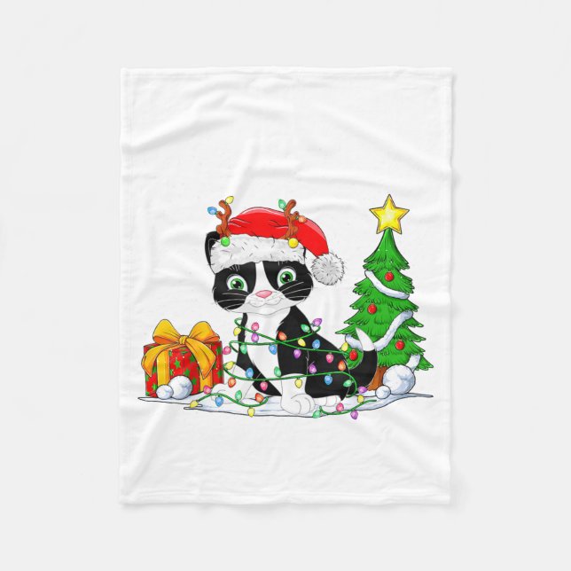 Couverture Polaire Cute Tuxedo Cat Santa Christmas Tree Lights Xmas T (Devant)