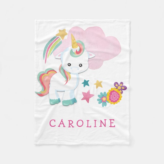 Couverture Polaire Cute Unicorn Baby Girl Nom Blanc (Devant)