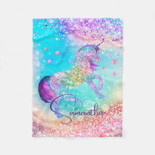Couverture Polaire Cute unicorn rose Parties scintillant arc-en-ciel 