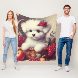 Couverture Polaire Cute Vintage Bichon Frisé Peinture