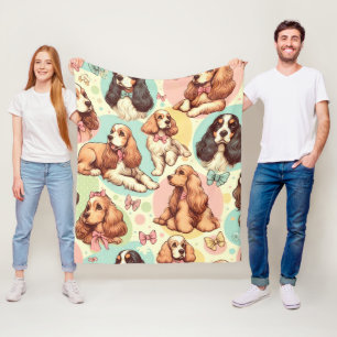 Couverture Polaire Cute Vintage Cocker Spaniel sans couture Motif