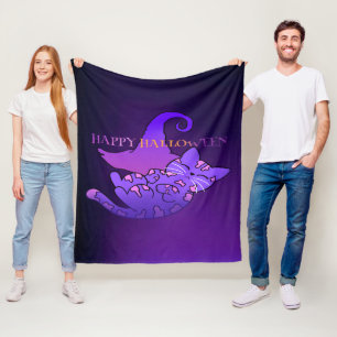Couverture Polaire Cute violet Halloween Chat et Casquette de sorcièr