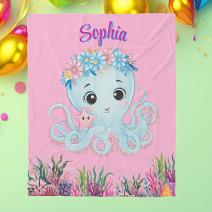 Couverture Polaire Cute Whimsical Floral Octopus Girly Birthday Cadea