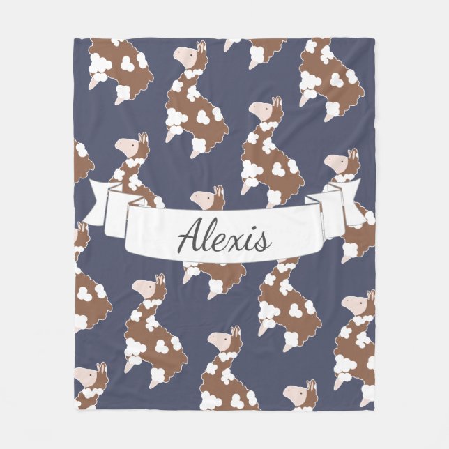 Couverture Polaire Cute White & Brown Spotspot Llamas Nom personnalis (Devant)