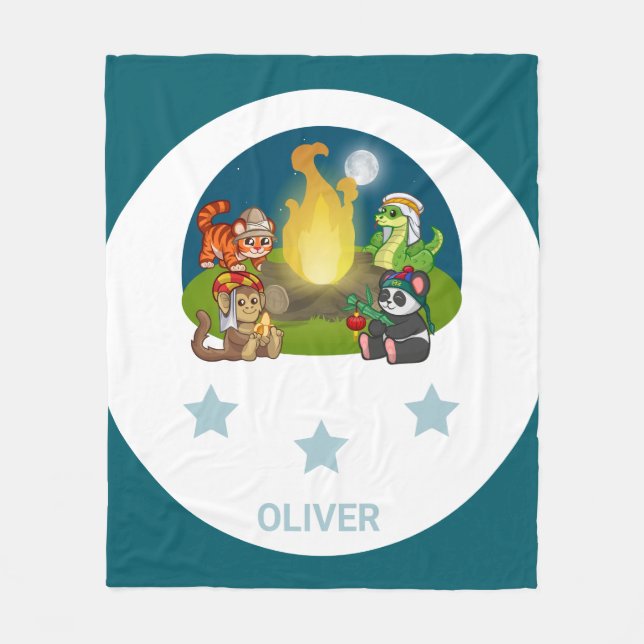 Couverture Polaire Cute Wild Animals Jungle Night Camping Party Kids (Devant)