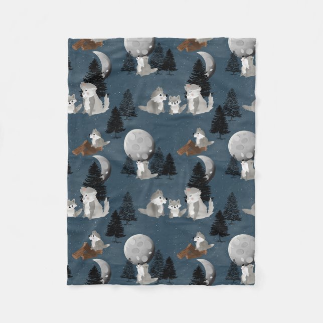 Couverture Polaire Cute Wolf Pack Woodland Night  (Devant)