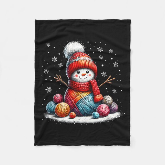 Couverture Polaire Cute Yarn Snowman Quilter Christmas Crochet Knitti (Devant)
