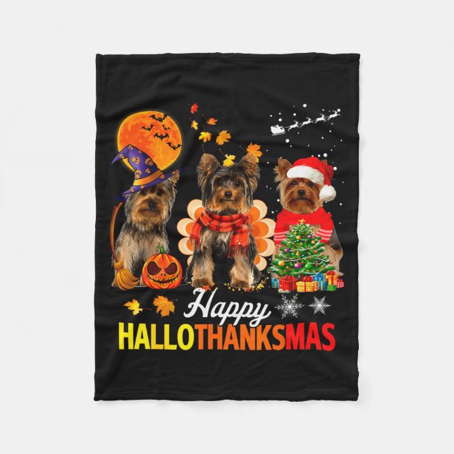 Couverture Polaire Cute Yorkie Happy Hallothanksmas Halloween Thanksg (Devant)
