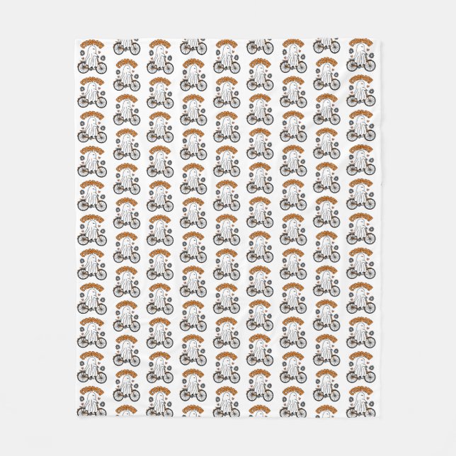 Couverture Polaire Cycopath Halloween fantôme sur un vélo orange (Devant)