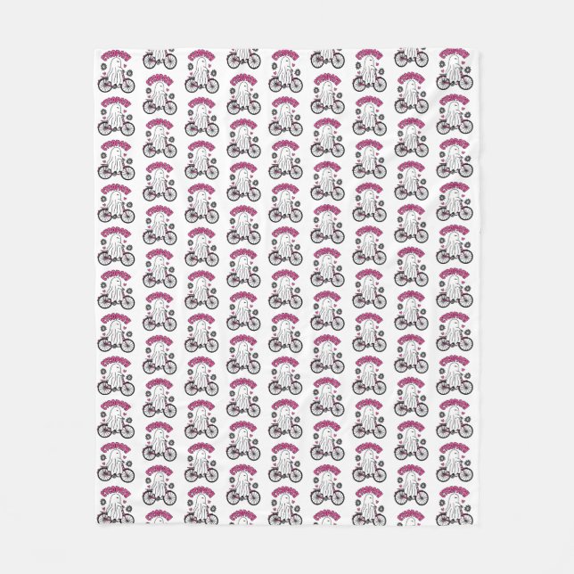 Couverture Polaire Cycopath Halloween fantôme sur vélo rose (Devant)