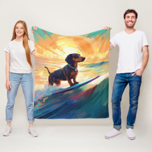 Couverture Polaire Dachshund Beach Surf Peinture