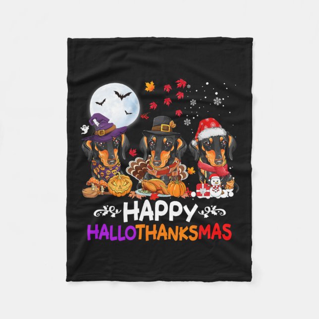 Couverture Polaire Dachshund Chien Noël Joyeux Hallothankmas Merci (Devant)