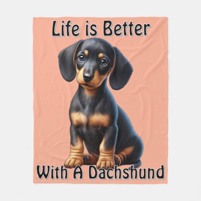 Couverture Polaire Dachshund Chiot assis et regardant avec Innocent (Devant)