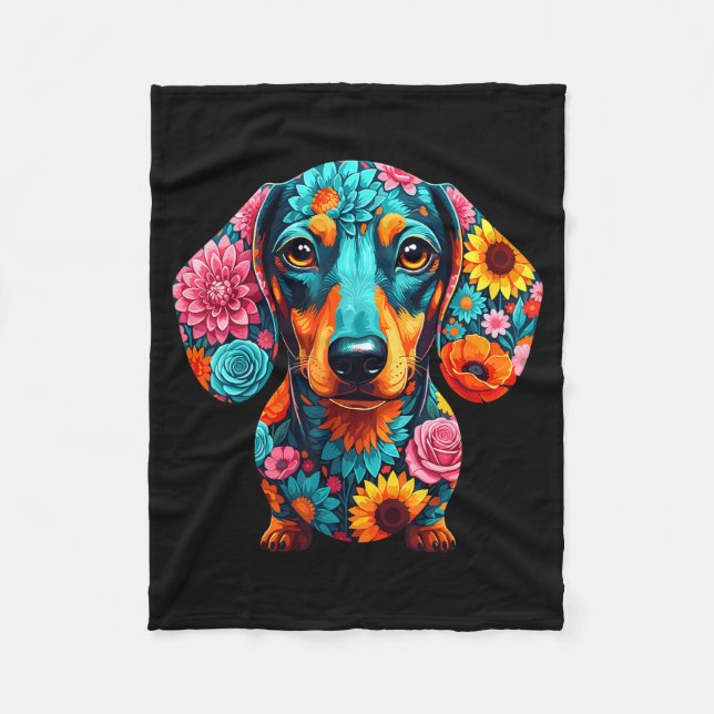 Couverture Polaire Dachshund Flower Funny Dog  (Devant)