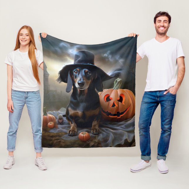 Couverture Polaire Dachshund Halloween effroi (En situation)