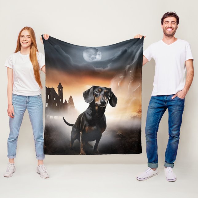 Couverture Polaire Dachshund Halloween effroi (En situation)