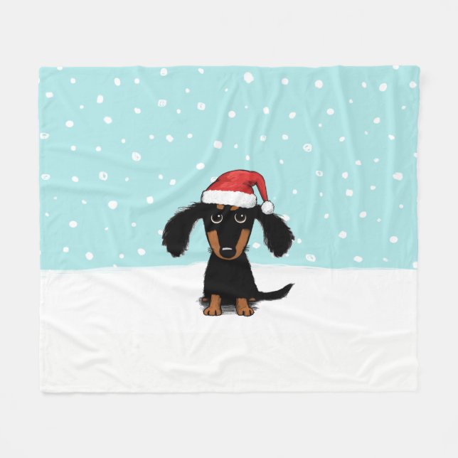 Couverture Polaire Dachshund Père Noël | Jours fériés de Noël de Chie (Devant (Horizontal))