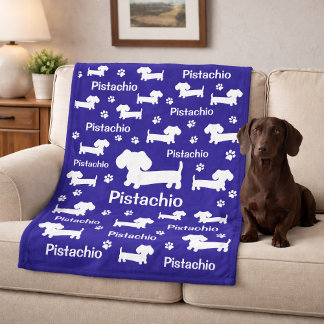 Couverture Polaire Dachshund Wiener Dog Blanket bleu personnalisé