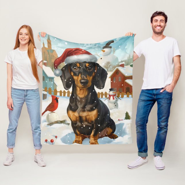 Couverture Polaire Dachshund Winter Wonderland Christmas Joy (En situation)