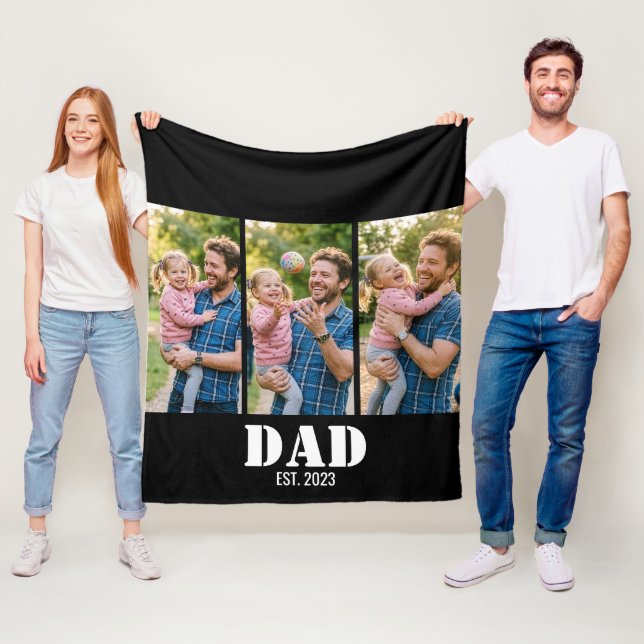 Couverture Polaire Dad Established 3-Photo Bold White & Black Modern (En situation)