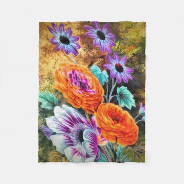 Couverture Polaire Dahlia et marguerite jardin fleuri floral (Devant)