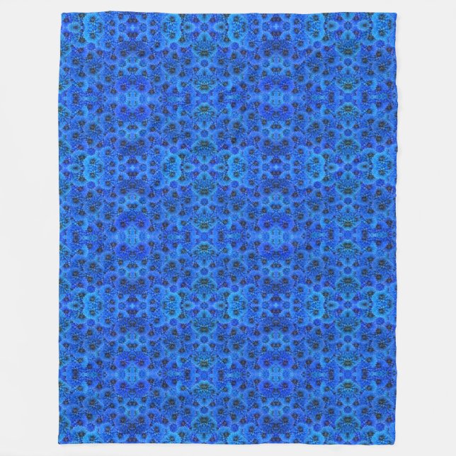 Couverture Polaire Dahlias en bleu royal - design floral, (Devant)