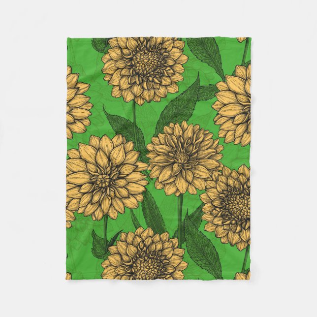 Couverture Polaire Dahlias en jaune et vert (Devant)