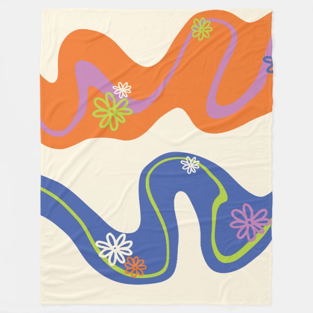 Couverture Polaire Daisy Groove Bleu, orange, violet, vert et crème (Devant)