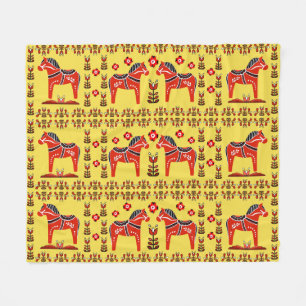 Couverture Polaire Dala folk, Nordic/Norvégien, rouge/jaune