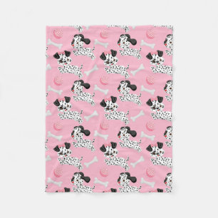 Couverture Polaire Dalmatiens Chiots Taches Noires Rose Jouet Balle B