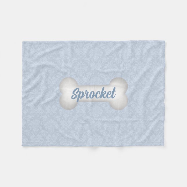 Couverture Polaire Damas en bleu avec os de chien (Devant (Horizontal))