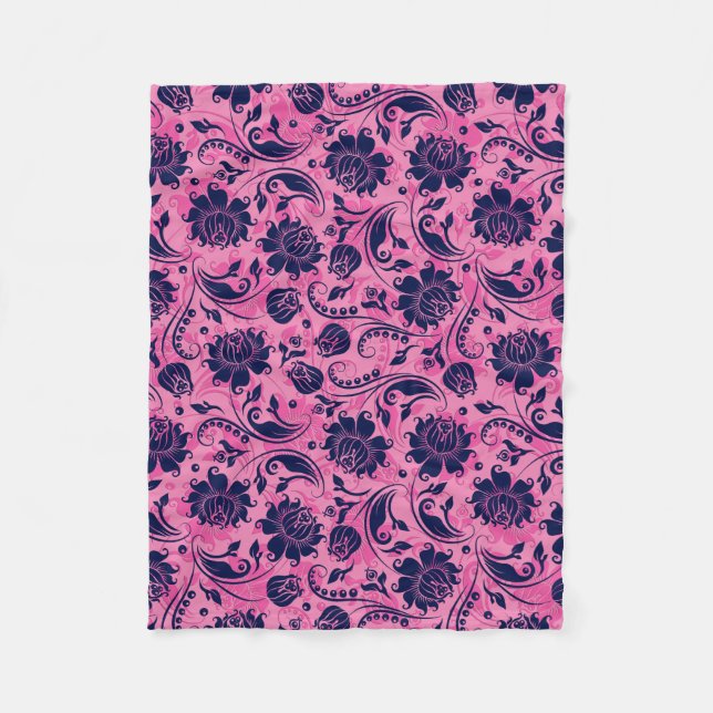Couverture Polaire Damas Florales Bleues Et Roses (Devant)