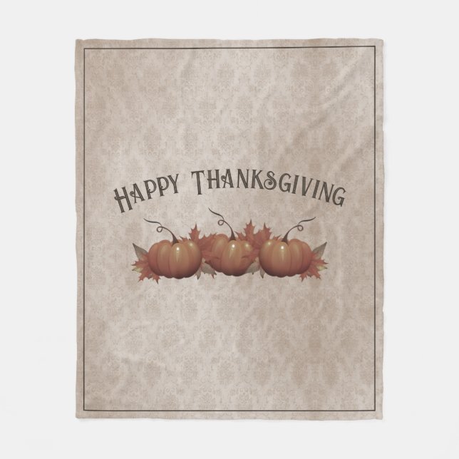 Couverture Polaire Damask, Citrouille de Thanksgiving (Devant)