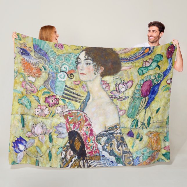 Couverture Polaire Dame avec un ventilateur, Gustav Klimt (En situation)
