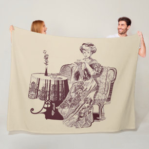 Couverture Polaire dame boit du thé