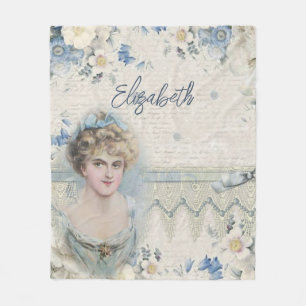 Couverture Polaire Dame de style shabby chic vintage bleu floral