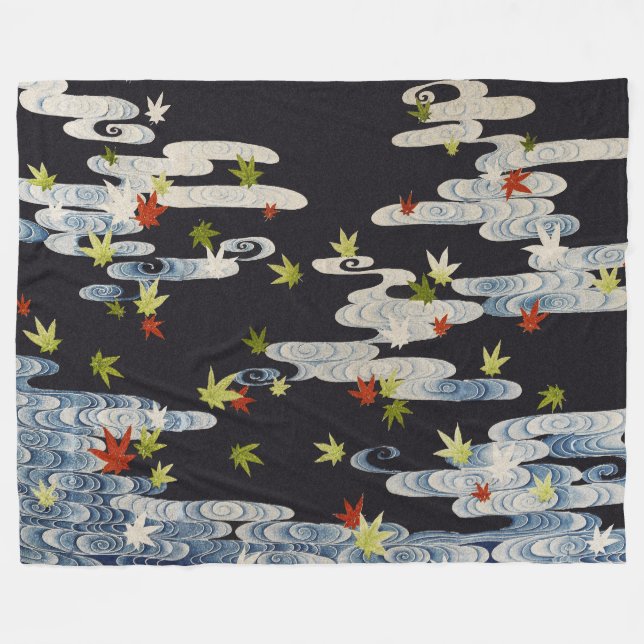 Couverture Polaire DANSE KIMONO, EAU COURANTE, CHUTE FEUILLE Florale (Devant (Horizontal))