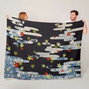 Couverture Polaire DANSE KIMONO, EAU COURANTE, CHUTE FEUILLE Florale