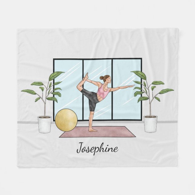 Couverture Polaire Danseuse Pose Yoga Natarajasana Avec Nom Personnal (Devant (Horizontal))